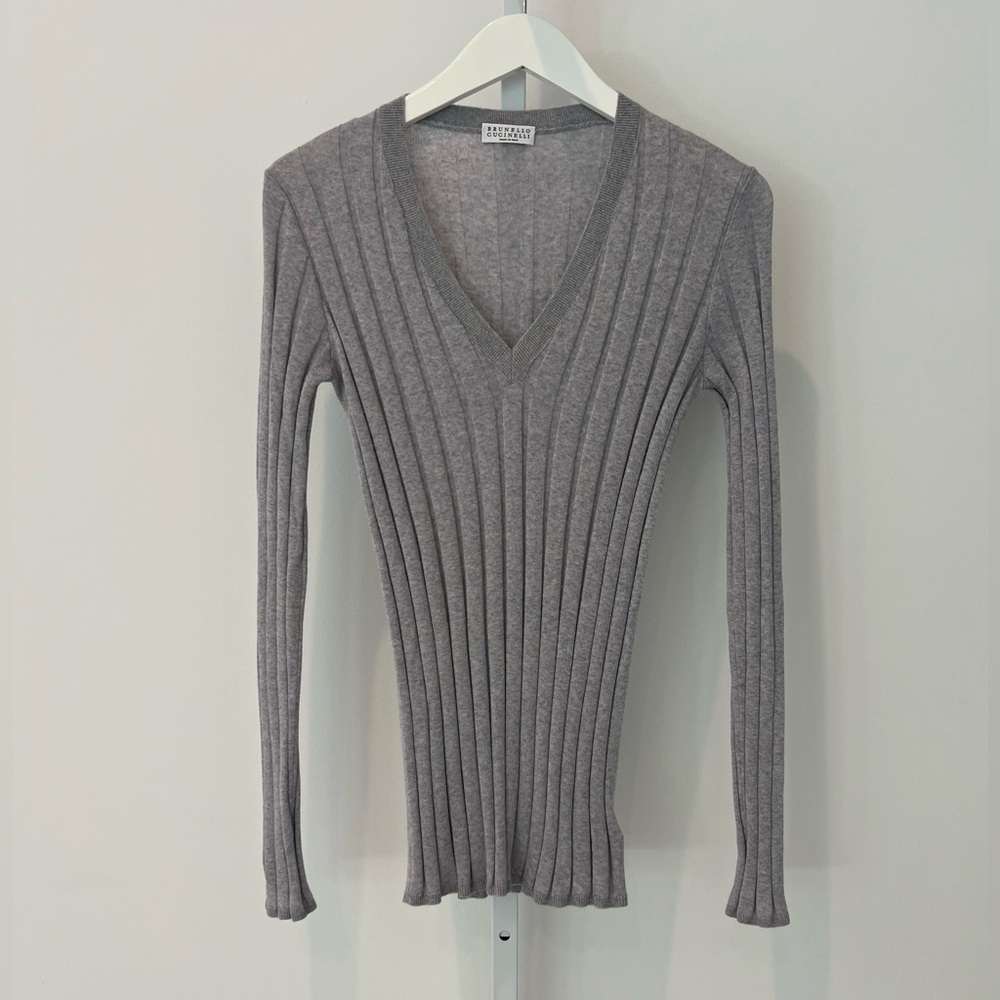 BRUNELLO CUCINELLI LAVENDER TONE LIGHTWEIGHT WOOL MONILI SWEATER SIZE 8 NWOTS!